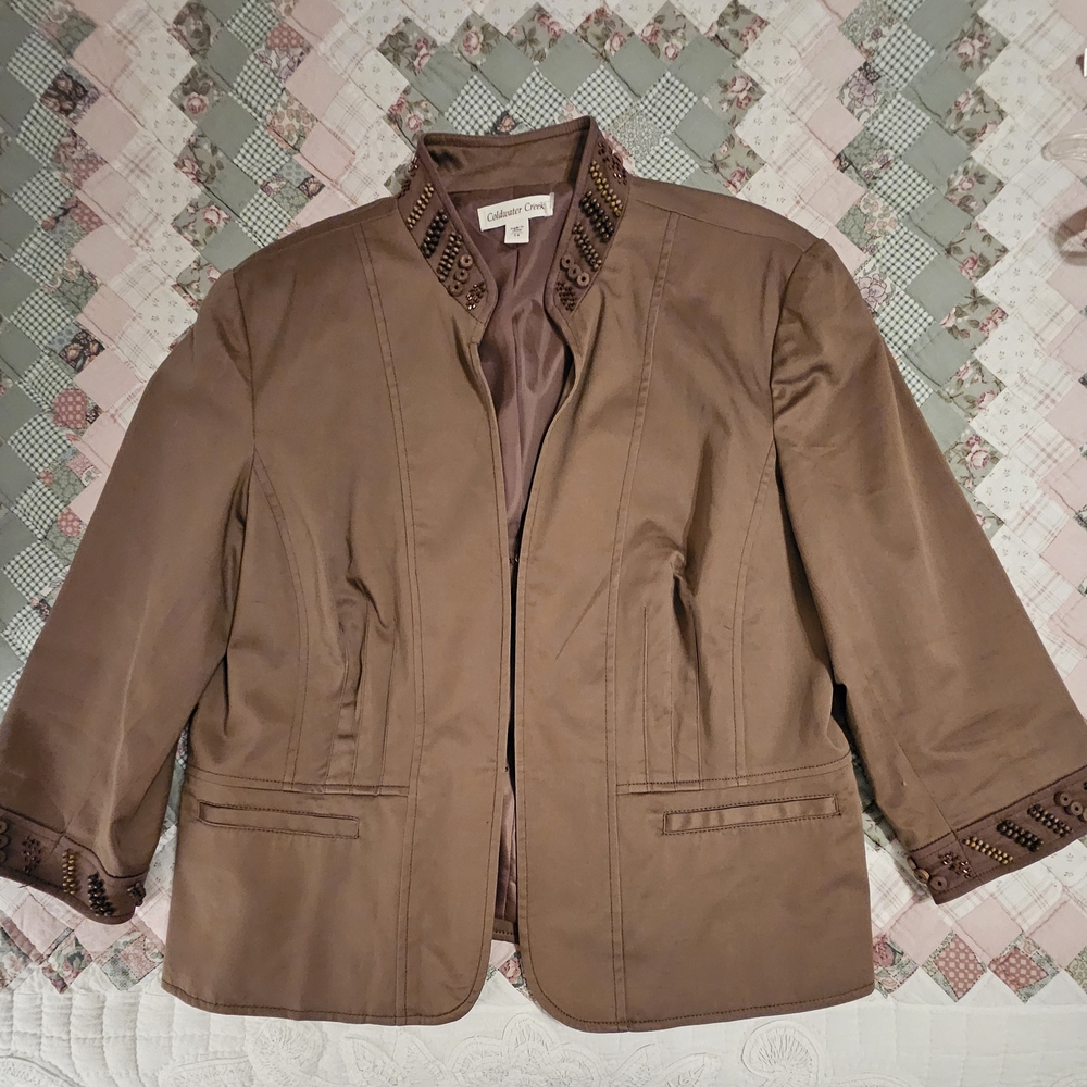 Coldwater Creek Brown Satin-Lined Blazer- Size 14